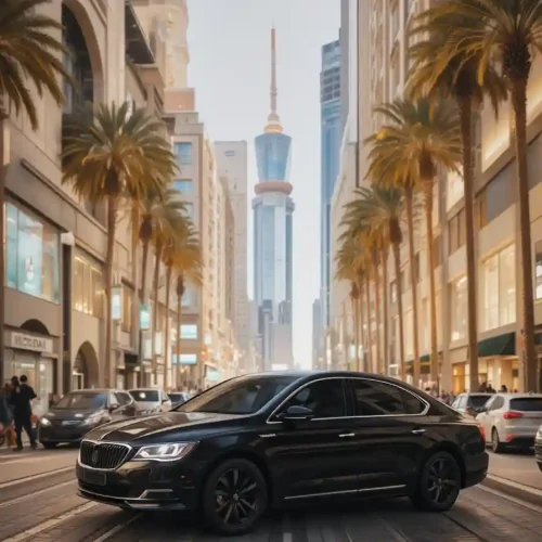 a chauffeur car stand on raod city of jeddah